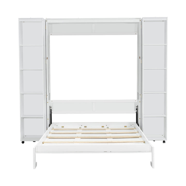 Queen Murphy Bed Wall Bed with Storage Doors, White