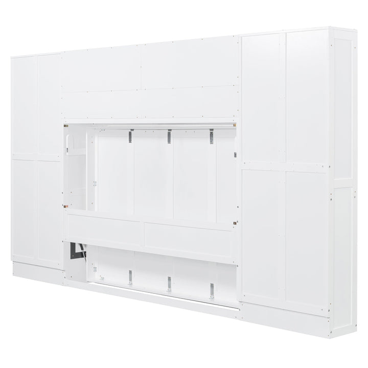 Streamdale Furniture Full Size Murphy Bed Wall Bed with Closet , Drawers and Shelves, White LP000383AAK