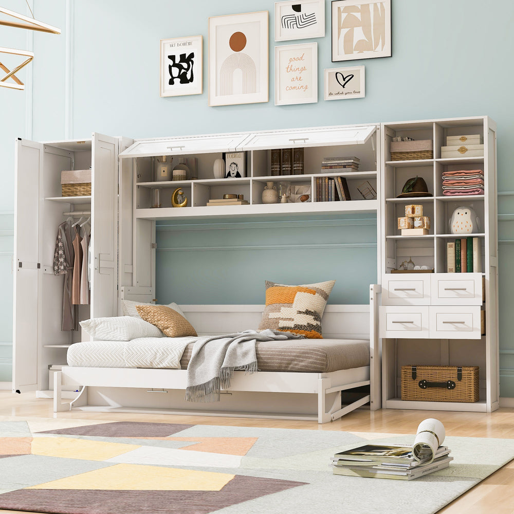 Streamdale Furniture Full Size Murphy Bed Wall Bed with Closet , Drawers and Shelves, White LP000383AAK