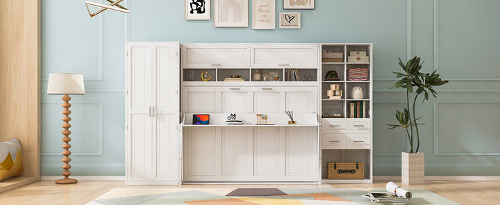 Streamdale Furniture Full Size Murphy Bed Wall Bed with Closet , Drawers and Shelves, White LP000383AAK