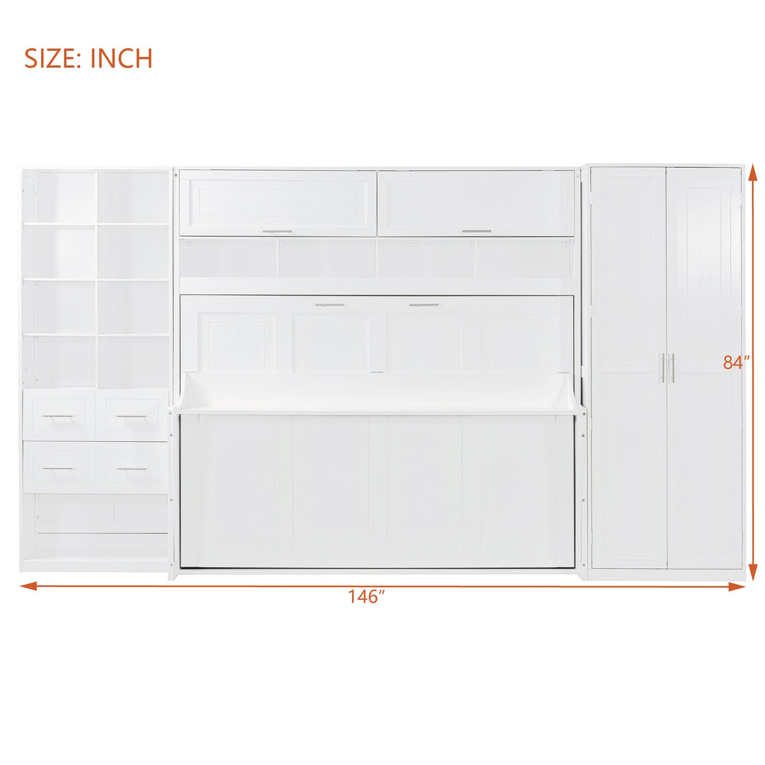 Streamdale Furniture Full Size Murphy Bed Wall Bed with Closet , Drawers and Shelves, White LP000383AAK