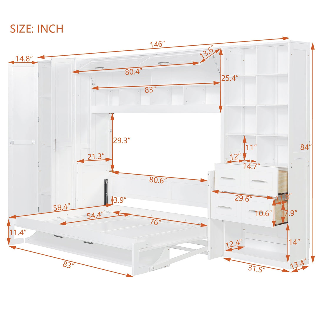 Streamdale Furniture Full Size Murphy Bed Wall Bed with Closet , Drawers and Shelves, White LP000383AAK
