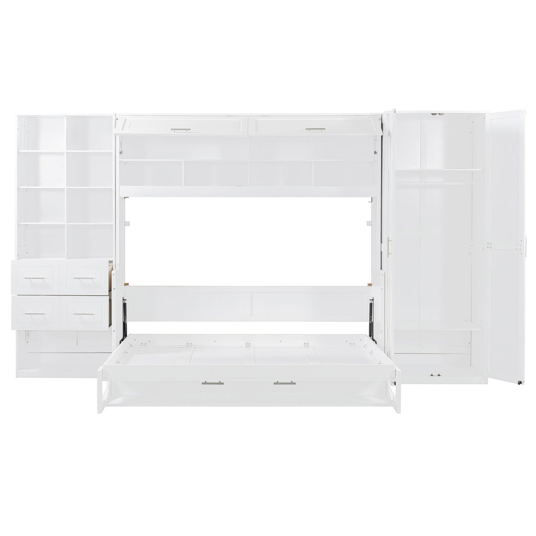 Streamdale Furniture Full Size Murphy Bed Wall Bed with Closet , Drawers and Shelves, White LP000383AAK