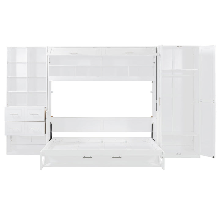 Streamdale Furniture Full Size Murphy Bed Wall Bed with Closet , Drawers and Shelves, White LP000383AAK