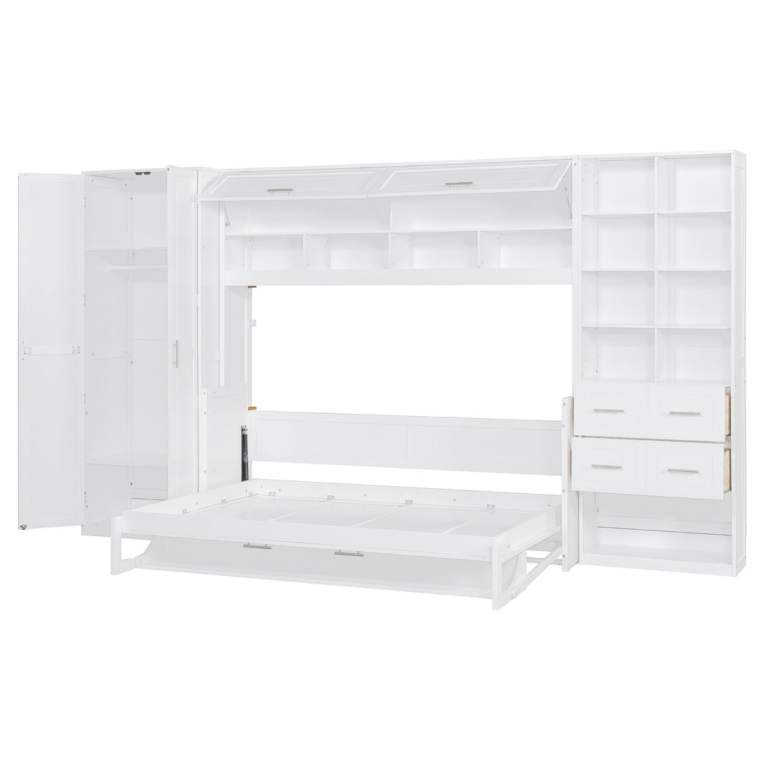Streamdale Furniture Full Size Murphy Bed Wall Bed with Closet , Drawers and Shelves, White LP000383AAK