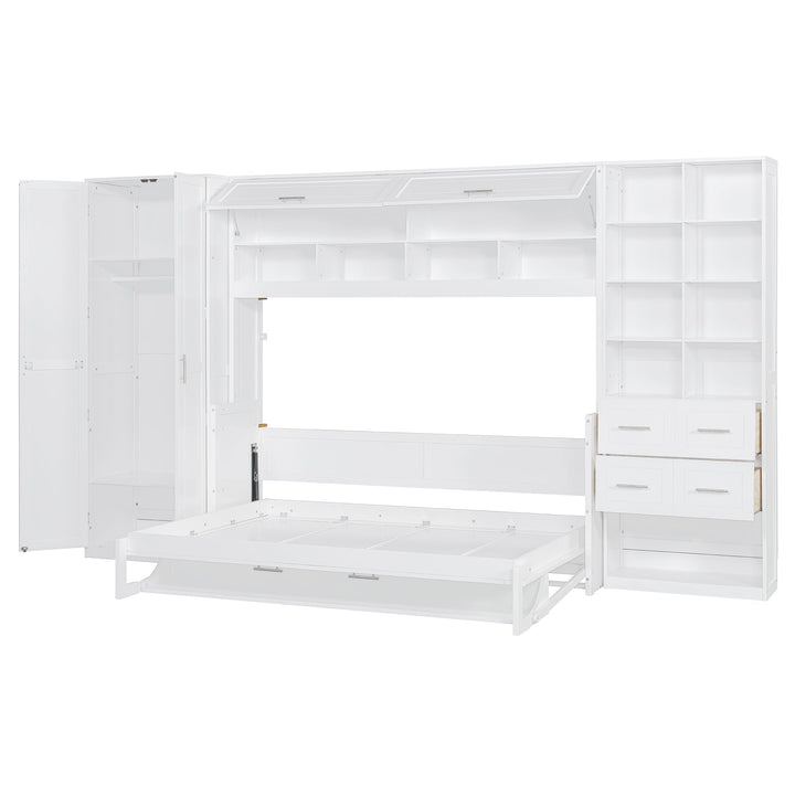 Streamdale Furniture Full Size Murphy Bed Wall Bed with Closet , Drawers and Shelves, White LP000383AAK
