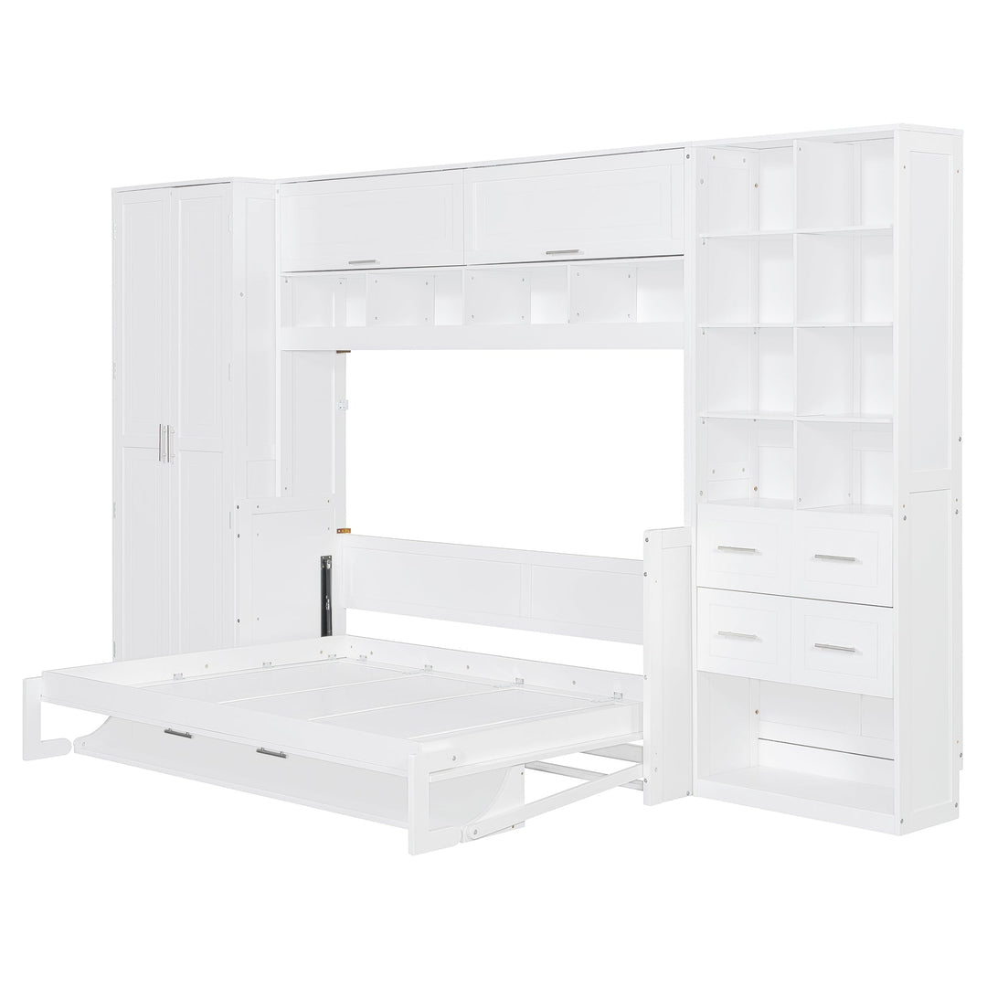 Streamdale Furniture Full Size Murphy Bed Wall Bed with Closet , Drawers and Shelves, White LP000383AAK