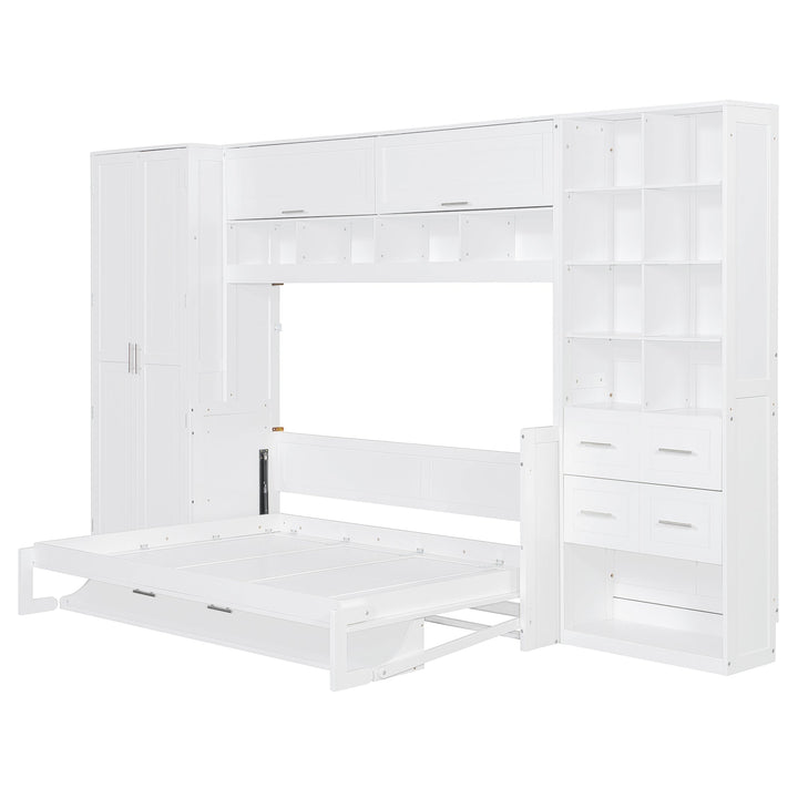 Streamdale Furniture Full Size Murphy Bed Wall Bed with Closet , Drawers and Shelves, White LP000383AAK