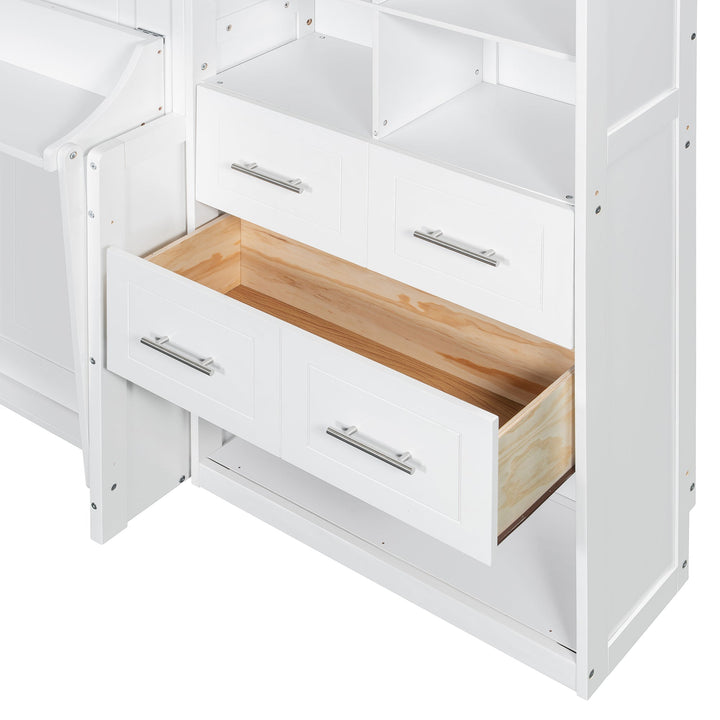 Streamdale Furniture Full Size Murphy Bed Wall Bed with Closet , Drawers and Shelves, White LP000383AAK