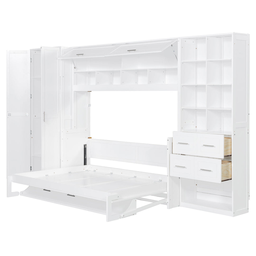 Streamdale Furniture Full Size Murphy Bed Wall Bed with Closet , Drawers and Shelves, White LP000383AAK