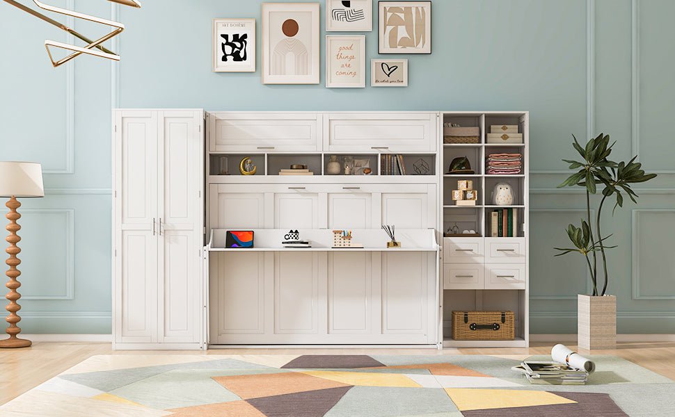 Streamdale Furniture Full Size Murphy Bed Wall Bed with Closet , Drawers and Shelves, White LP000383AAK