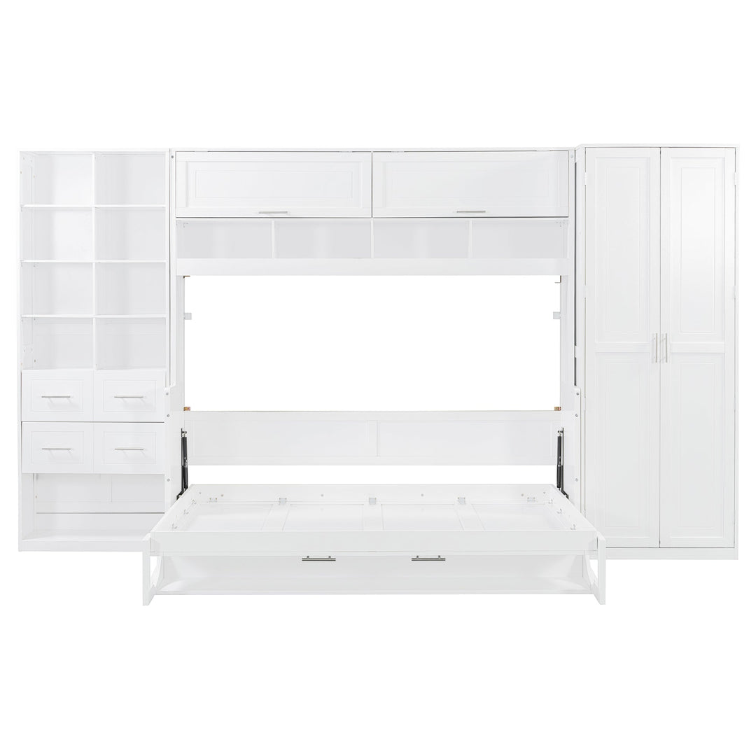 Streamdale Furniture Full Size Murphy Bed Wall Bed with Closet , Drawers and Shelves, White LP000383AAK