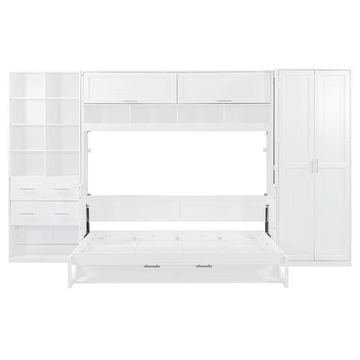 Streamdale Furniture Full Size Murphy Bed Wall Bed with Closet , Drawers and Shelves, White LP000383AAK