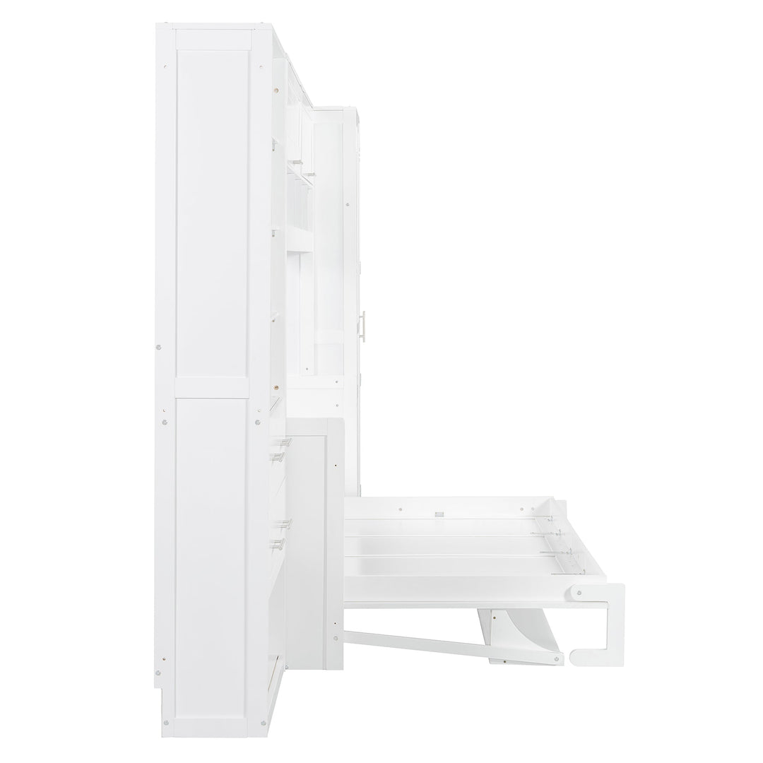 Streamdale Furniture Full Size Murphy Bed Wall Bed with Closet , Drawers and Shelves, White LP000383AAK
