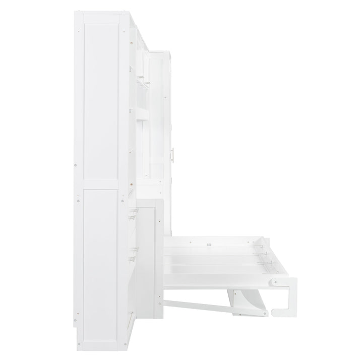 Streamdale Furniture Full Size Murphy Bed Wall Bed with Closet , Drawers and Shelves, White LP000383AAK