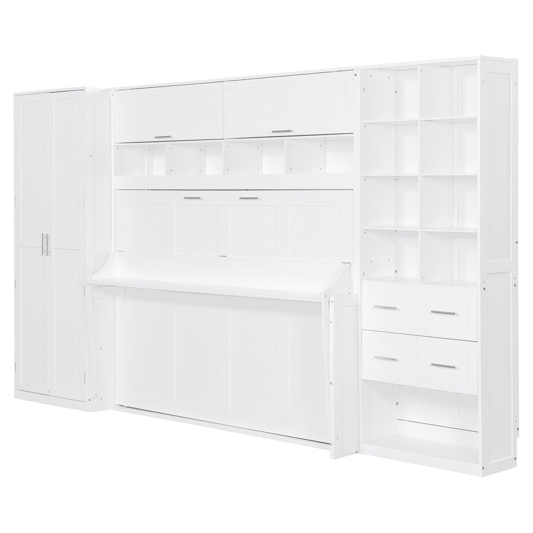 Streamdale Furniture Full Size Murphy Bed Wall Bed with Closet , Drawers and Shelves, White LP000383AAK