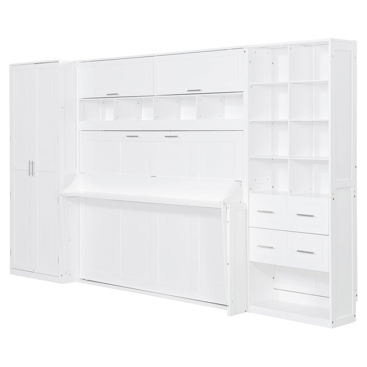 Streamdale Furniture Full Size Murphy Bed Wall Bed with Closet , Drawers and Shelves, White LP000383AAK