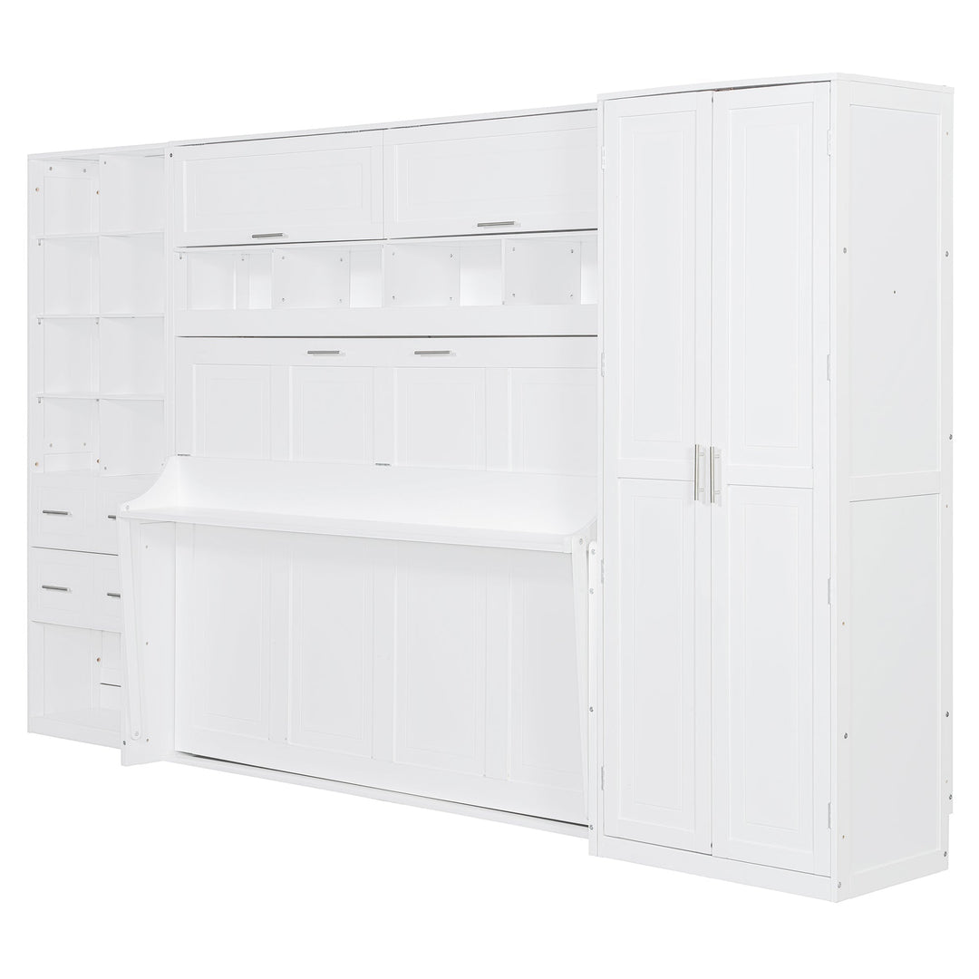 Streamdale Furniture Full Size Murphy Bed Wall Bed with Closet , Drawers and Shelves, White LP000383AAK