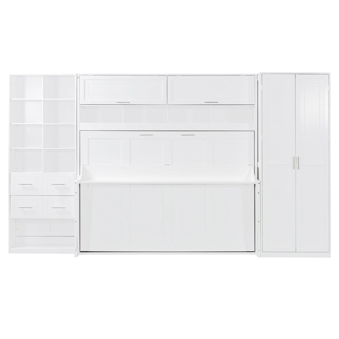 Streamdale Furniture Full Size Murphy Bed Wall Bed with Closet , Drawers and Shelves, White LP000383AAK
