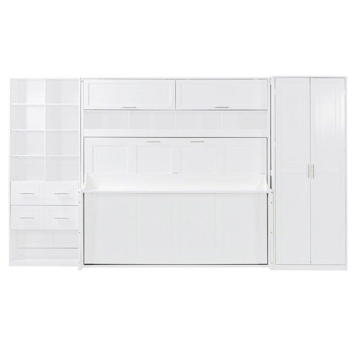 Streamdale Furniture Full Size Murphy Bed Wall Bed with Closet , Drawers and Shelves, White LP000383AAK