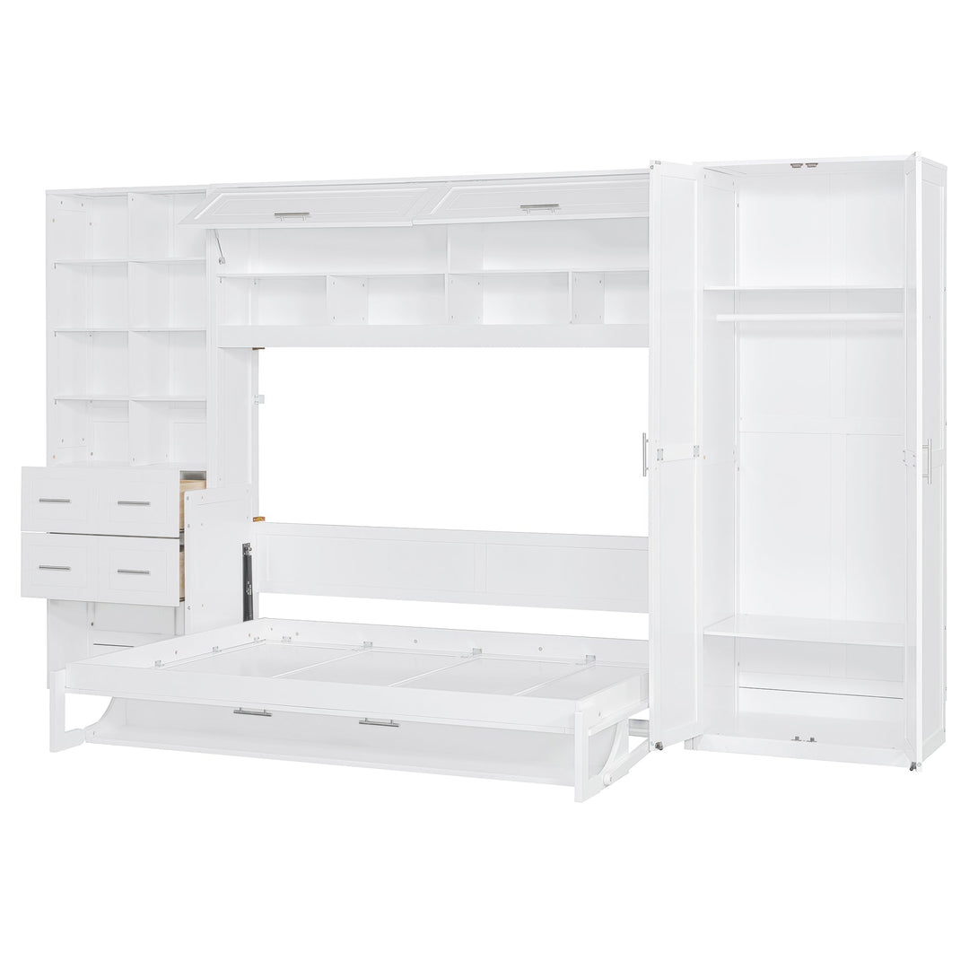 Streamdale Furniture Full Size Murphy Bed Wall Bed with Closet , Drawers and Shelves, White LP000383AAK