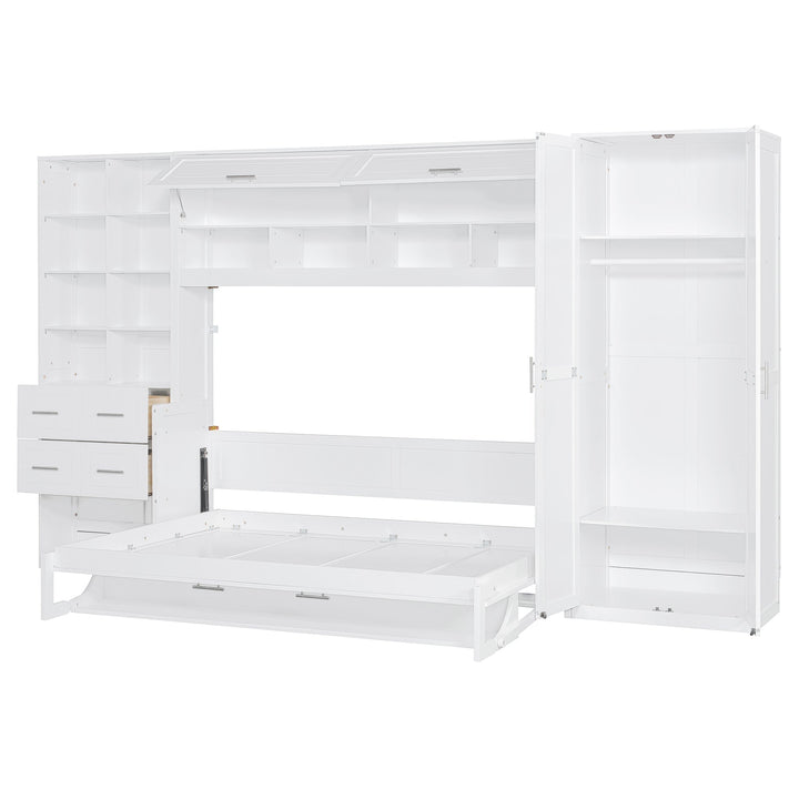 Streamdale Furniture Full Size Murphy Bed Wall Bed with Closet , Drawers and Shelves, White LP000383AAK