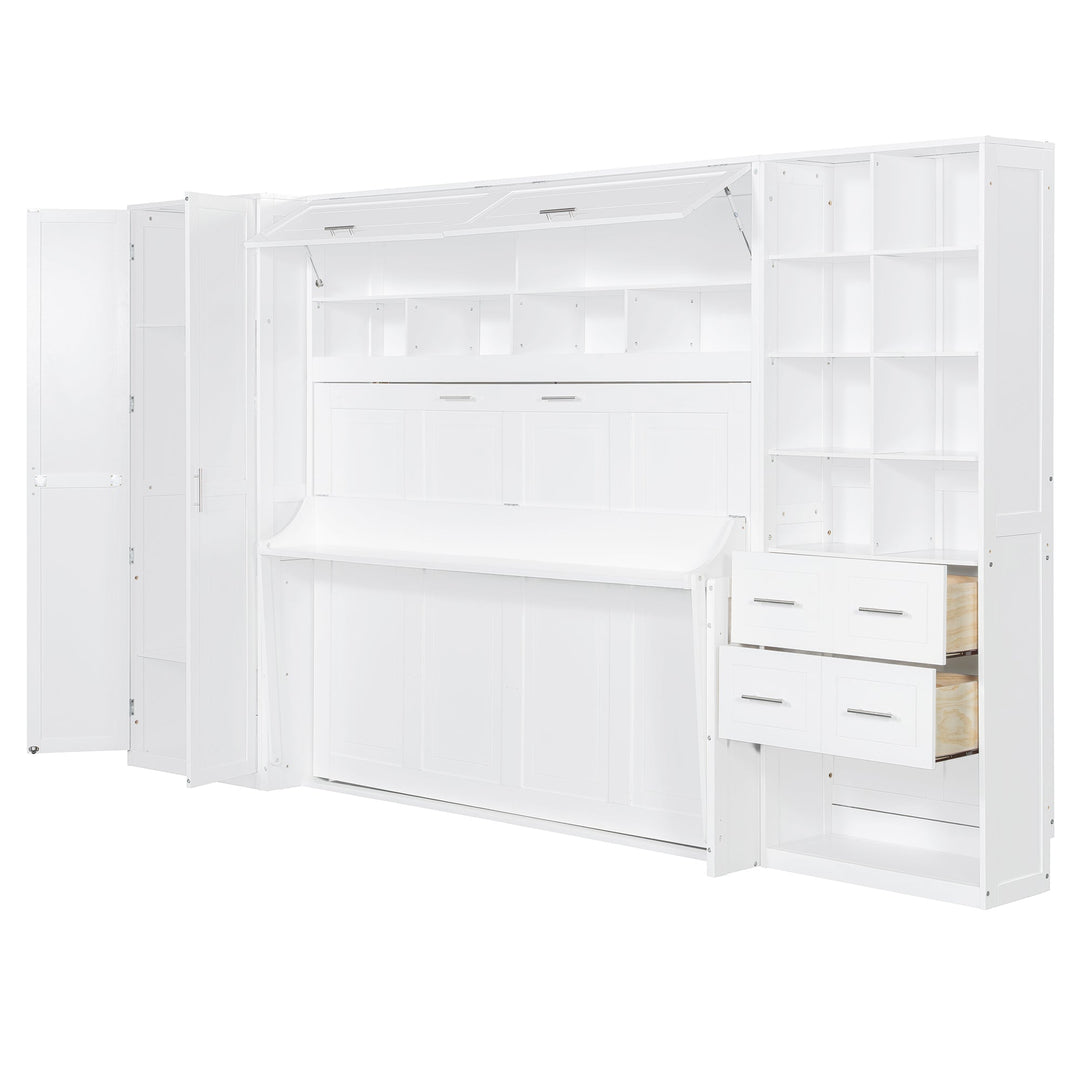 Streamdale Furniture Full Size Murphy Bed Wall Bed with Closet , Drawers and Shelves, White LP000383AAK