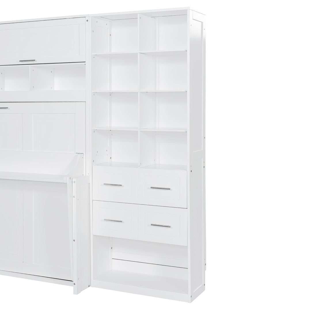 Streamdale Furniture Full Size Murphy Bed Wall Bed with Closet , Drawers and Shelves, White LP000383AAK