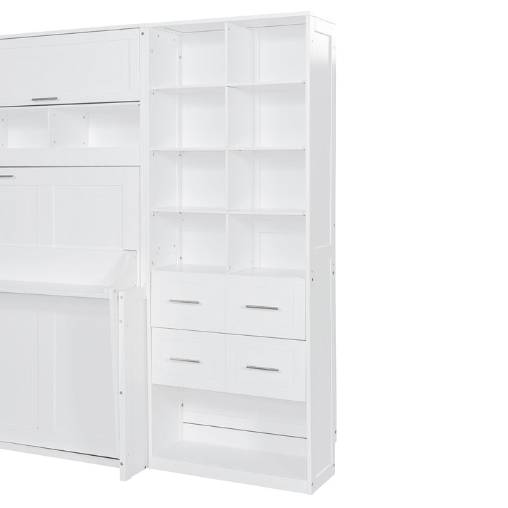 Streamdale Furniture Full Size Murphy Bed Wall Bed with Closet , Drawers and Shelves, White LP000383AAK