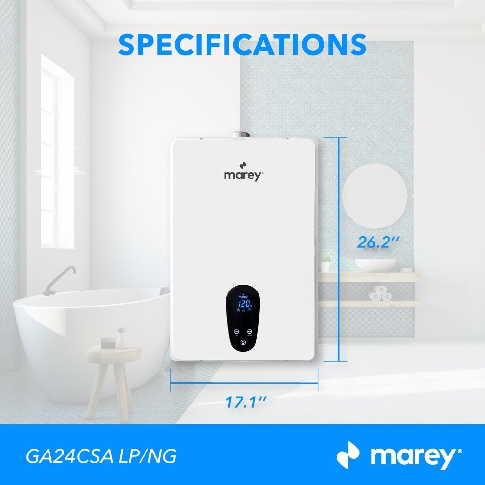 Marey Marey Tankless Water Heater Gas 24L 7.5 GPM, 170,000 BTU, Liquid Propane, CSA Certified, Indoor GA24CSALP
