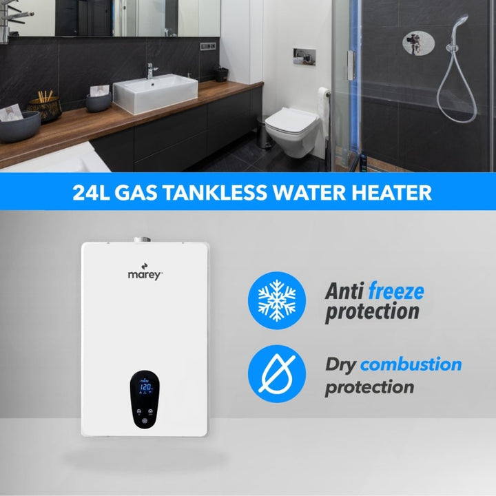 Marey Marey Tankless Water Heater Gas 24L 7.5 GPM, 170,000 BTU, Liquid Propane, CSA Certified, Indoor GA24CSALP