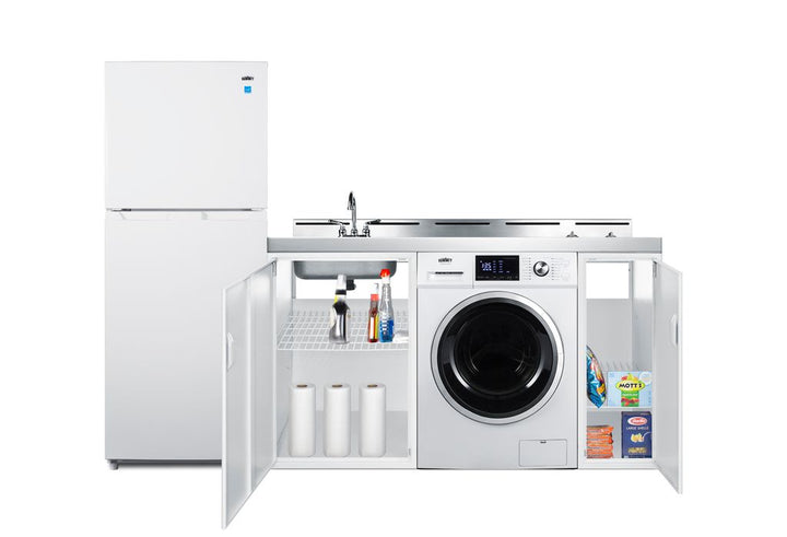 Summit 83" Wide All-In-One Kitchenette with Washer/Dryer Combo