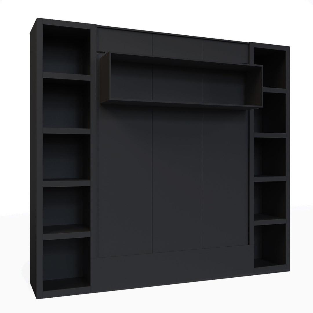 Easy-Lift Full Murphy Wall Bed in Black with Two Bookshelves