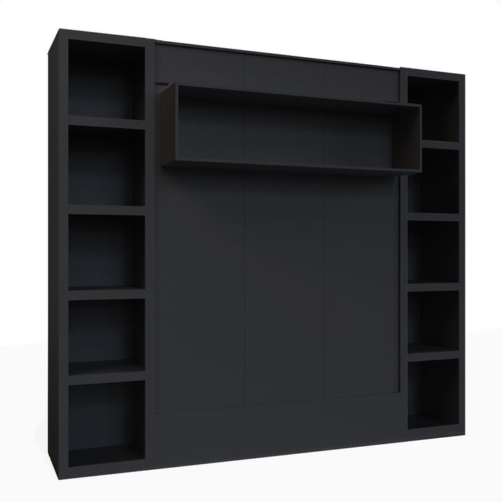 Easy-Lift Full Murphy Wall Bed in Black with Two Bookshelves