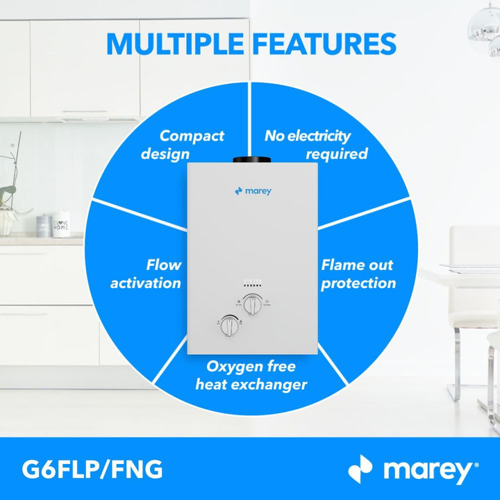 Marey Marey GAS 6L – 1.58GPM Tankless Water Heater G6FLP