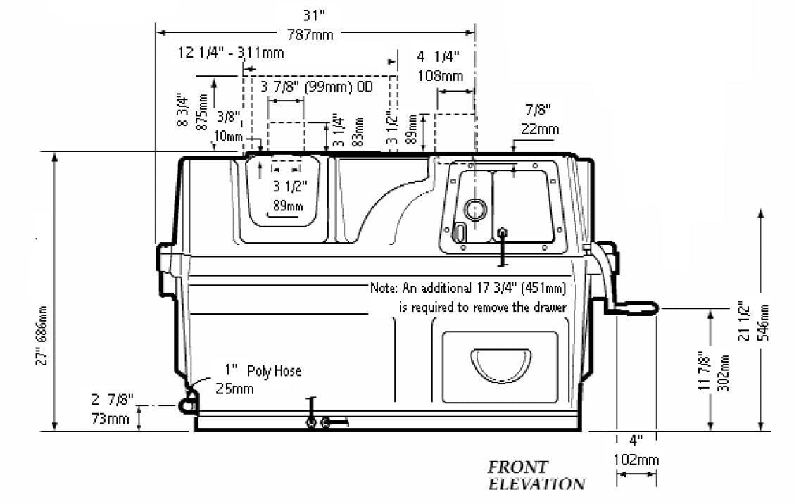 Sun-Mar Centrex 2000 NE Composting Toilet System Dimensions