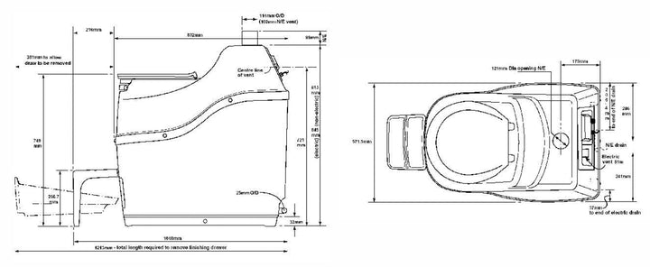Sun-Mar Excel NE Composting Toilet Dimensions